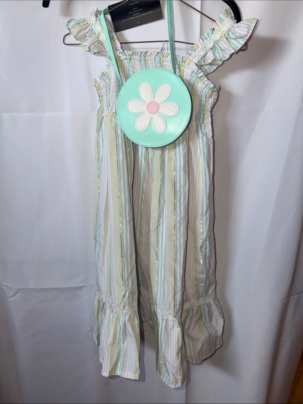 NWT Pastel Striped Ruffle Sundress with Daisy Crossbody